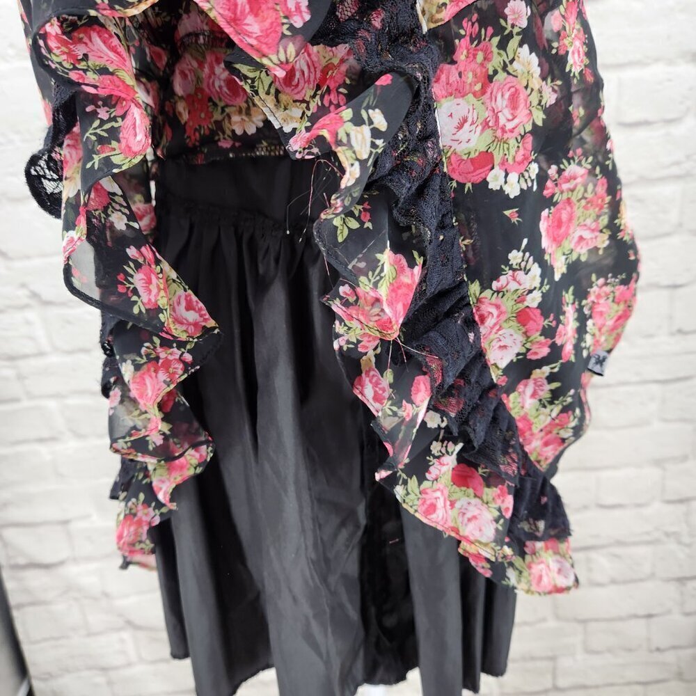 Tripp Nyc Daang Goodman Romantic Rose Garden Floral Dress Size S Lace Trim Goth - Picture 4 of 16